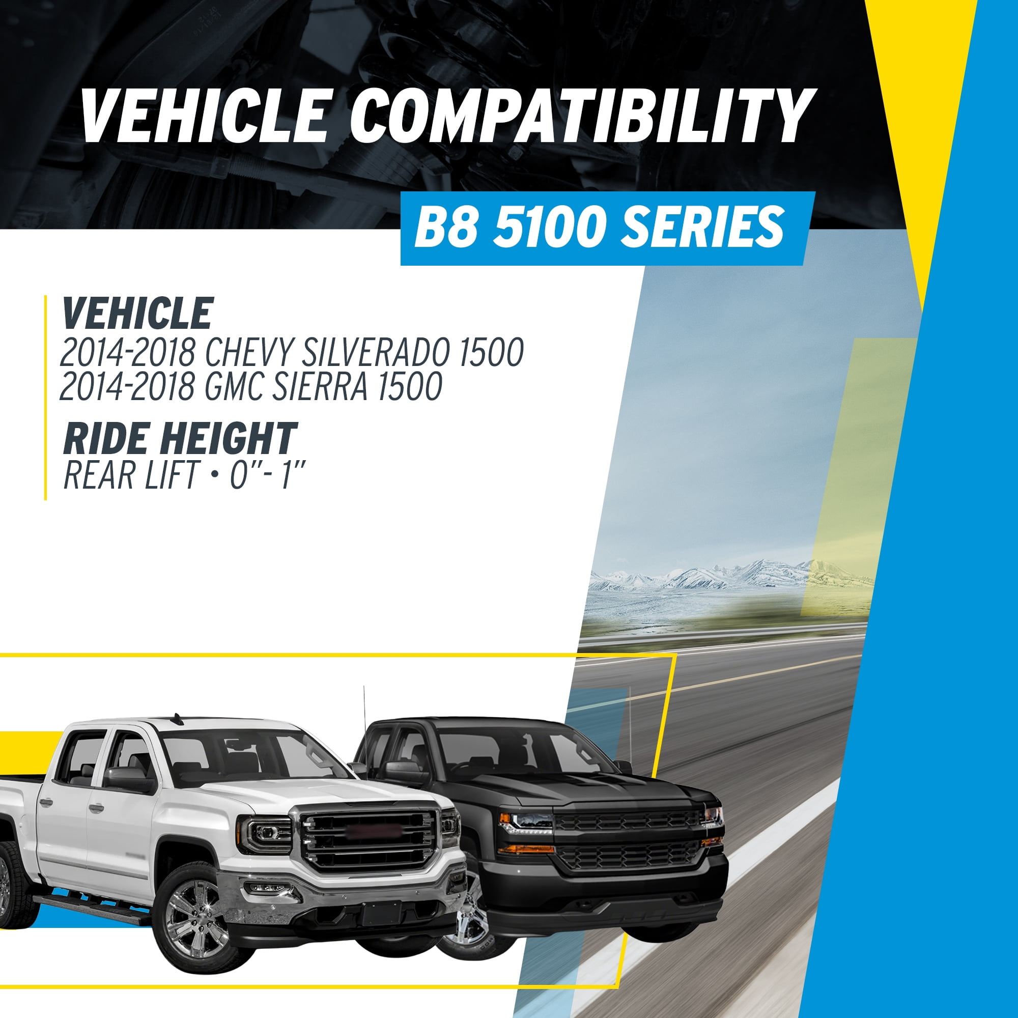 Bilstein Pair of Rear B8 5100 Series Shocks Compatible with 2014-2018 Silverado / Sierra 1500 with 0-1" Rear Lift