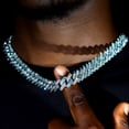 thumbnail image 2 of Punk Bling Blue Crystal Prong Cuban Chain Necklace For Men Women Iced Out 2 Row Rhinestone Link Choker Necklace Hip Hop Jewelry   Gift QY, 2 of 6