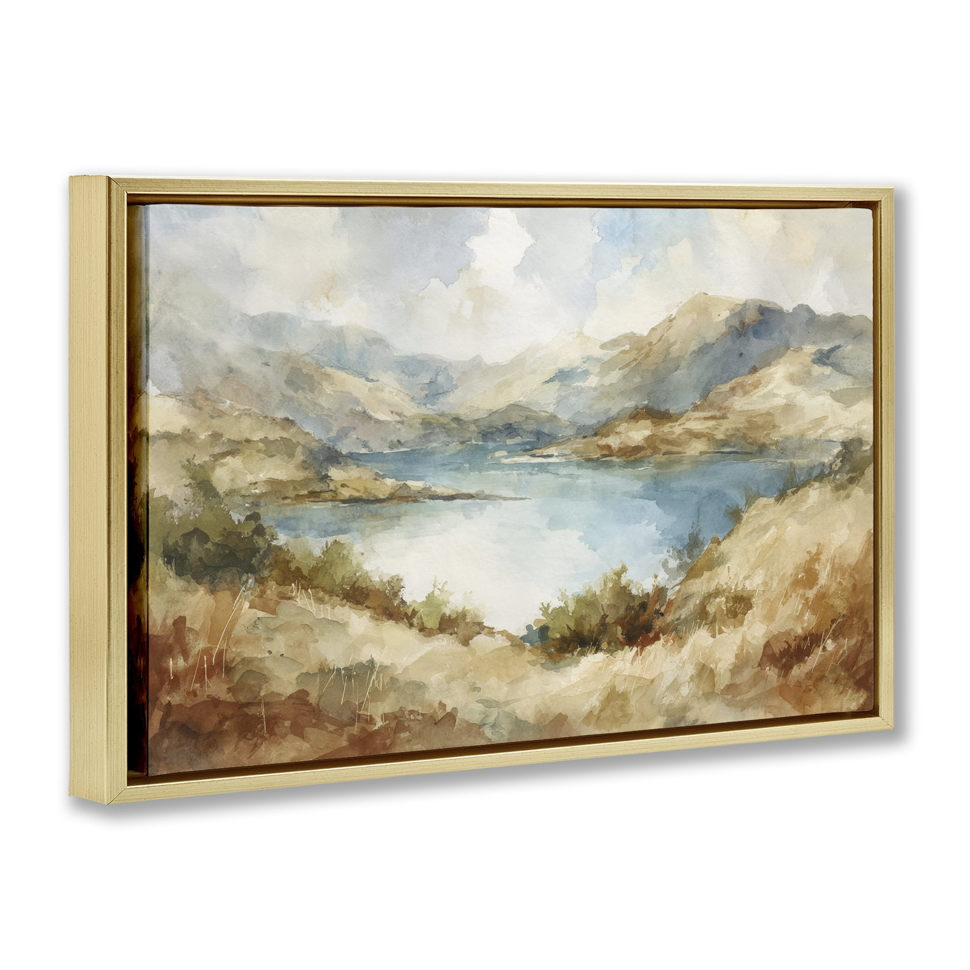 Stupell Industries Secret Mountain Lake Panorama Gold Framed Floater Canvas Wall Art, design by Petal Prints Design
