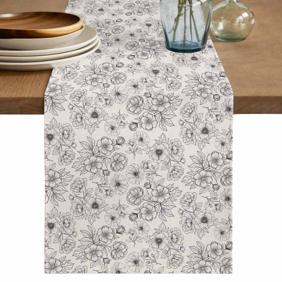 Farmhouse Flowers Table Runner 120 Inches, Vintage Country Botanical Florals Bed Runner Dresser Scarves Tabletop for Indoor Outdoor Parties/Ceremony/Banquet, 13"x 120"
