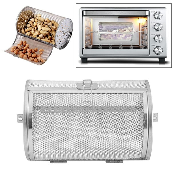 Aleación Rotisserie Grill Tostador Tambor Horno Cesta 10 pulgadas Tostado Nuez seca Granos de café Tostador giratorio Tambor Horno Jaula Macarena Cesta de horno