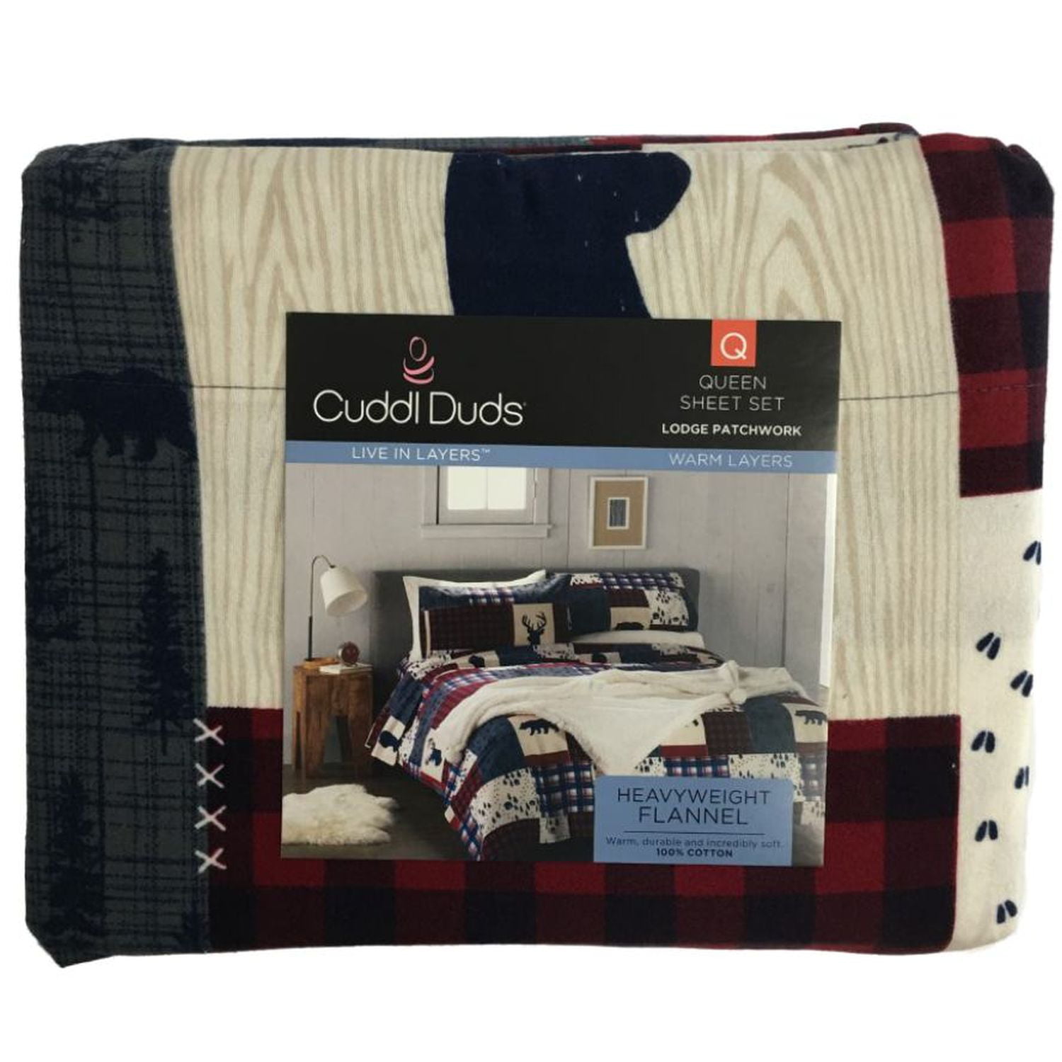 FREE SHIPPING Cuddl Duds Queen Heavy Weight Flannel Sheet Set Blue Lodge 