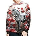 thumbnail image 5 of Xoenoiee Retro Floral Zebra Butterfly Pattern Girls Hoodies Long Sleeve Sweatshirt Pullover Hoodies for Fall Winter Hooded Tops Playwear for Kids Traveling Walking Running, M, 5 of 7