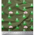 thumbnail image 1 of Soimoi Crepe Silk Fabric Lotus & Frog Kids Printed Fabric 1 Yard 42 Inch Wide, 1 of 1