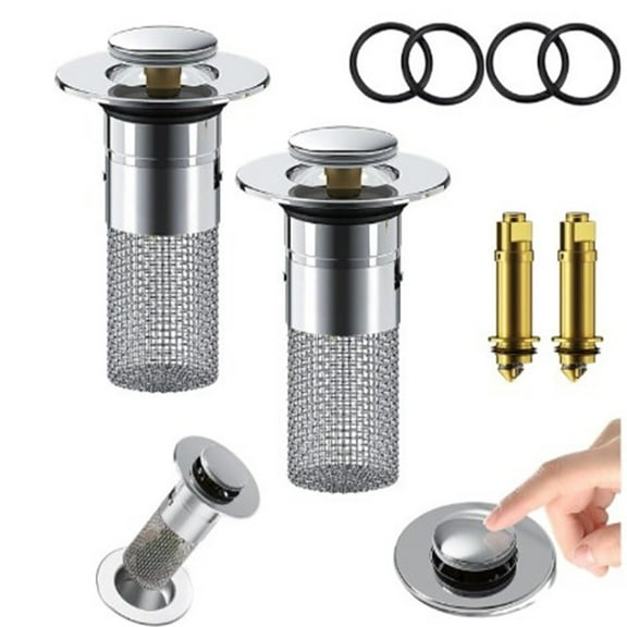 LYCAQL 2Packs Bathroom Sink Stopper, Pop Up Sink Drain Filter with Removable Stainless Steel Filter Basket Hair Catcher, Universal Drain Filter with Hair Strainer