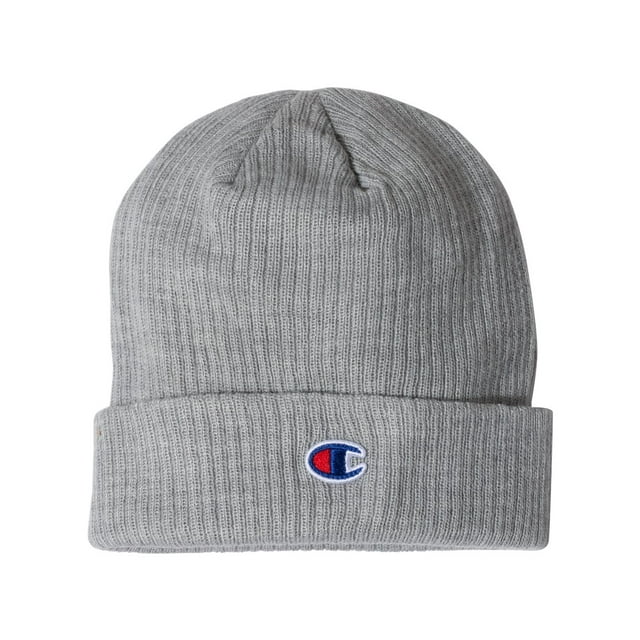 Champion Ribbed Knit Cuffed Beanie, One Size, Heather Grey