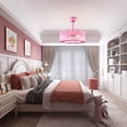 thumbnail image 2 of 18 inch Modern Industrial Bladeless 3 Wind Speed 3 Blades Down Rod Ceiling Fan with Caged Mesh Shade, Chandelier Ceiling Fan with Light and Remote Control Pink, 2 of 9