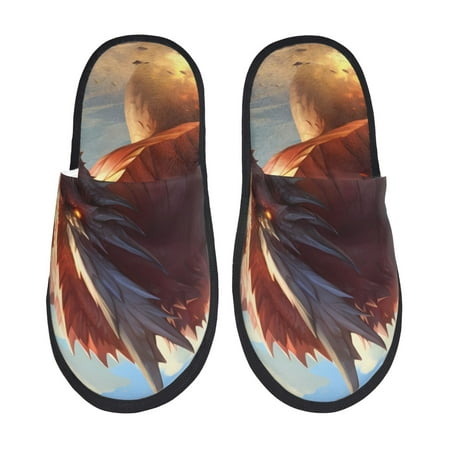 Balery Ferocious Dragon Fury Slient Indoor Furry Fleece Comfort House Shoes Soft Non-Slip Home Shoes Cotton slippers House Slippers-- Large