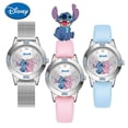 thumbnail image 2 of Relojes de niña de Disney Stitch, reloj de cuarzo con diamantes para mujer, relojes de pulsera de cuero con dibujos animados de Stich, reloj de acero con correa de moda, regalo, 2 of 5