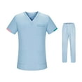 thumbnail image 2 of Conjunto de uniforme para enfermería, trajes de trabajo, Top de enfermera, pantalones con escote en V, ropa de trabajo de manga corta para el cuidado azul claro, 2 of 8