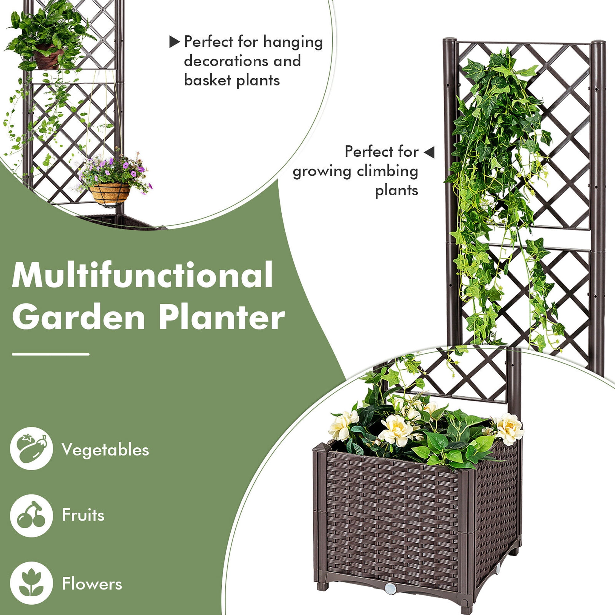 Gymax Raised Garden Bed w/Trellis Planter Box for Climbing Plants 16'' x 16'' x 53''