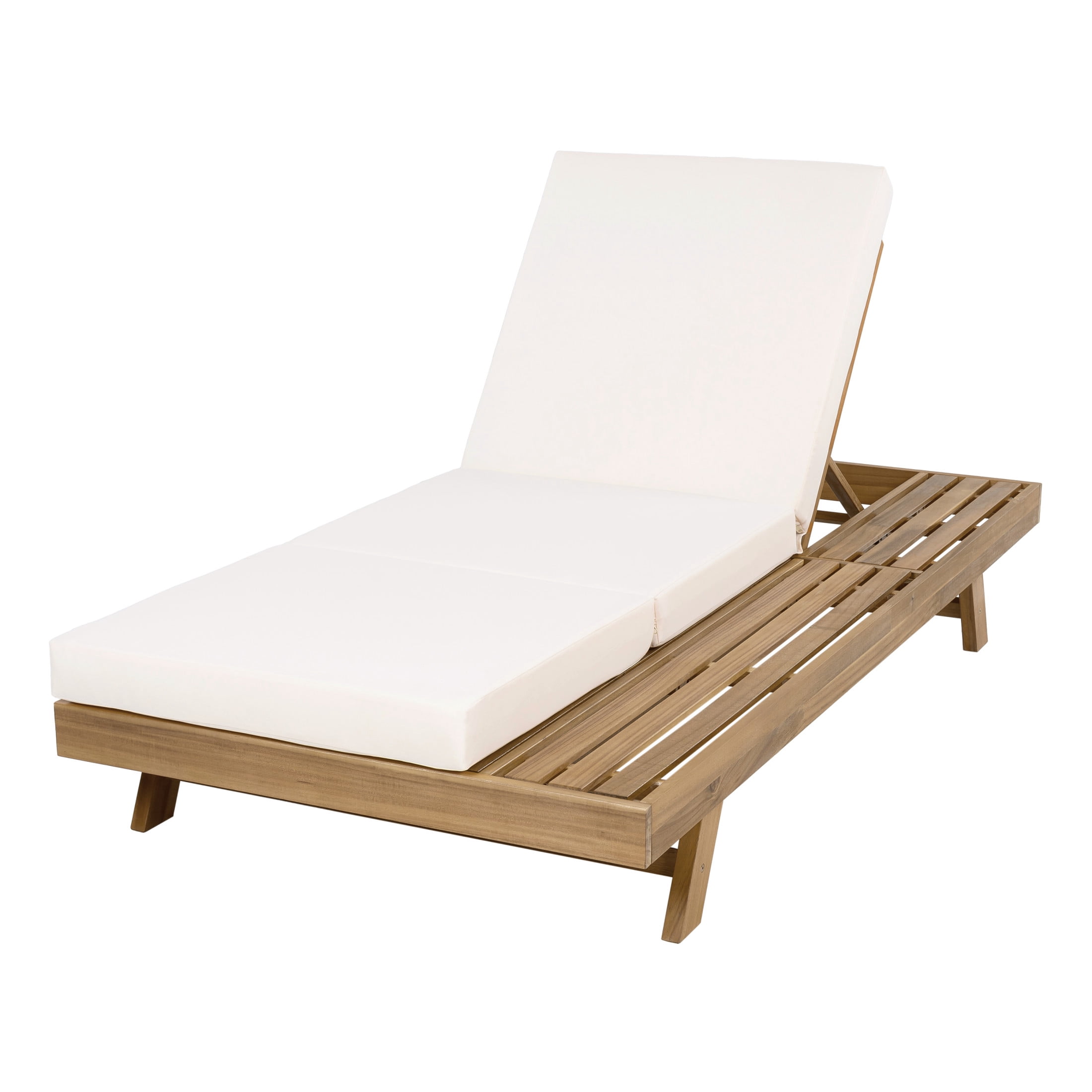 Christopher Knight Home Outdoor Chaise Lounge with Tri-Folding Cushion, Adjustable 4-Position Backrest, Light Brown+Cream