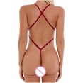 thumbnail image 6 of HUPOM Women's Panties Mid Waist Pull-On Jumpsuit Sleep Bodysuit on Clearance Red Size XL, 6 of 9
