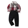 thumbnail image 4 of Boys' 2-Piece Formal Suspender Set Plaid Collar Long Sleeve Shirt Bow Tie Adjustable Suspender Cuff Dress Pants Wedding Party Outfit for Boys 0-10Y Red 0-8 Months, 4 of 7