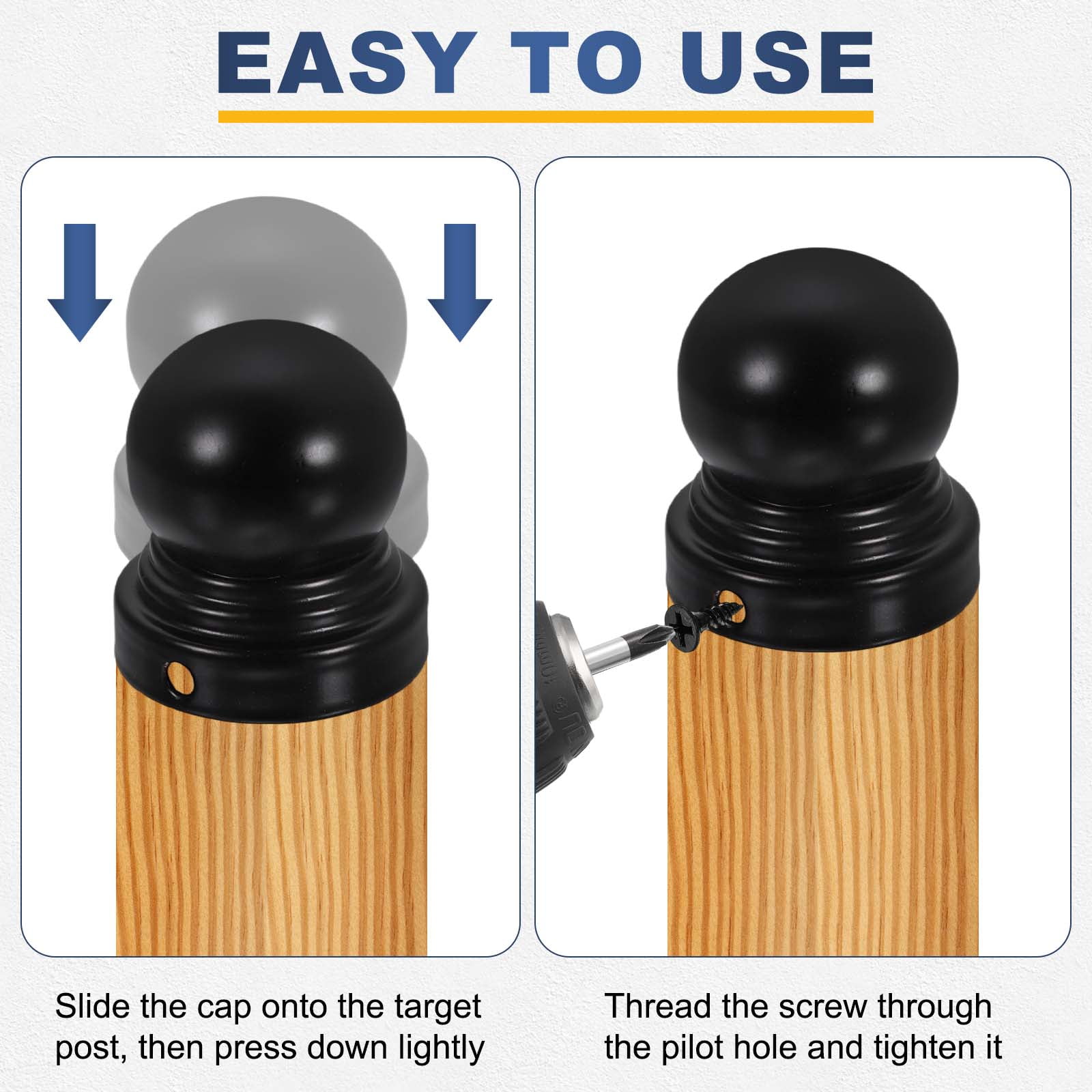 Uxcell 2Pcs 3.5" Dia Fence Post Caps, Waterproof Ball Top Dome Iron Post Cap Cover with Screw Fit for Outdoor Round Metal Wood Fence Deck Mailbox Patio, Black