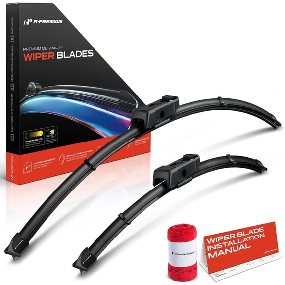 A-Premium Pack of 2 Windshield Wiper Blades with Wear Indicator & Towel - Compatible with Volkswagen Golf 2015-2021, Golf R, GTI, E-Golf, & Audi A3 Sportback E-tron - 26" and 18", TLPN Connector