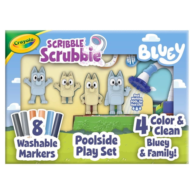 Playset Crayola Scribble Scrubbies Bluey junto a la piscina para niños de 3 años o más