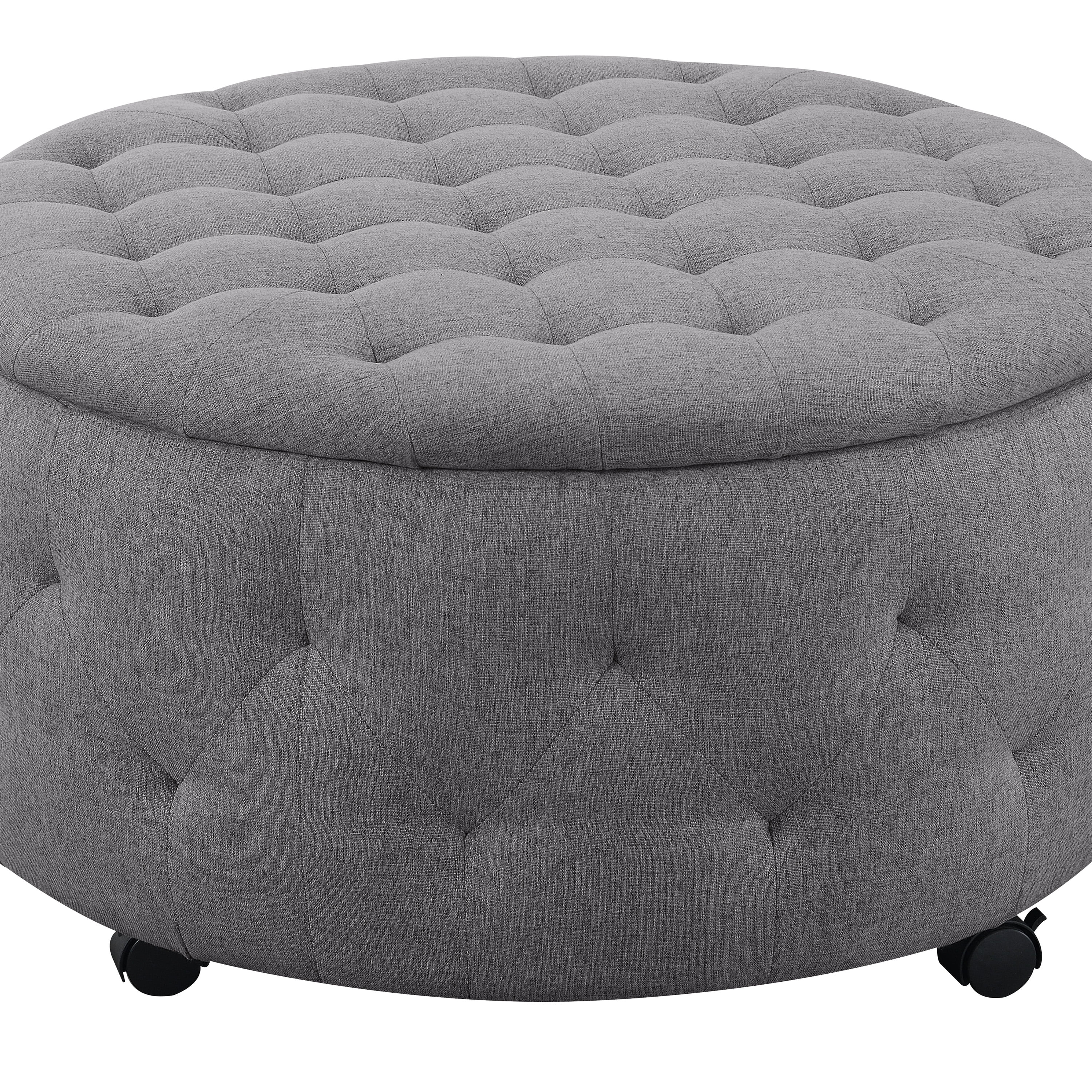 AC Pacific Matt Round Storage Ottoman with Reversible Tray Top, Dark Grey