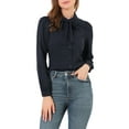 thumbnail image 5 of MODA NOVA Junior's Peter Pan Collar Self Tie Neck Puff  Sleeve Shirt Navy Blue M, 5 of 5