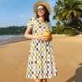thumbnail image 5 of Spring Summer Dresses for Women 2025 - Colorful Checkered 1 Wedding Guest Dresses, Beach Vacation Clothes, Hawaiian Sundresses Casual Short Sleeve Dress for Women with Pockets, 5 of 7