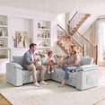 thumbnail image 6 of YOKWOK 85.4" L‑Shaped 5 Seat Sectional Sofa with Pull Out Sleeper Bed, Corduroy Upholstered Sofa with Hidden Storage Chaise, Sectional Couch for Living Room, Light Gray, 6 of 9