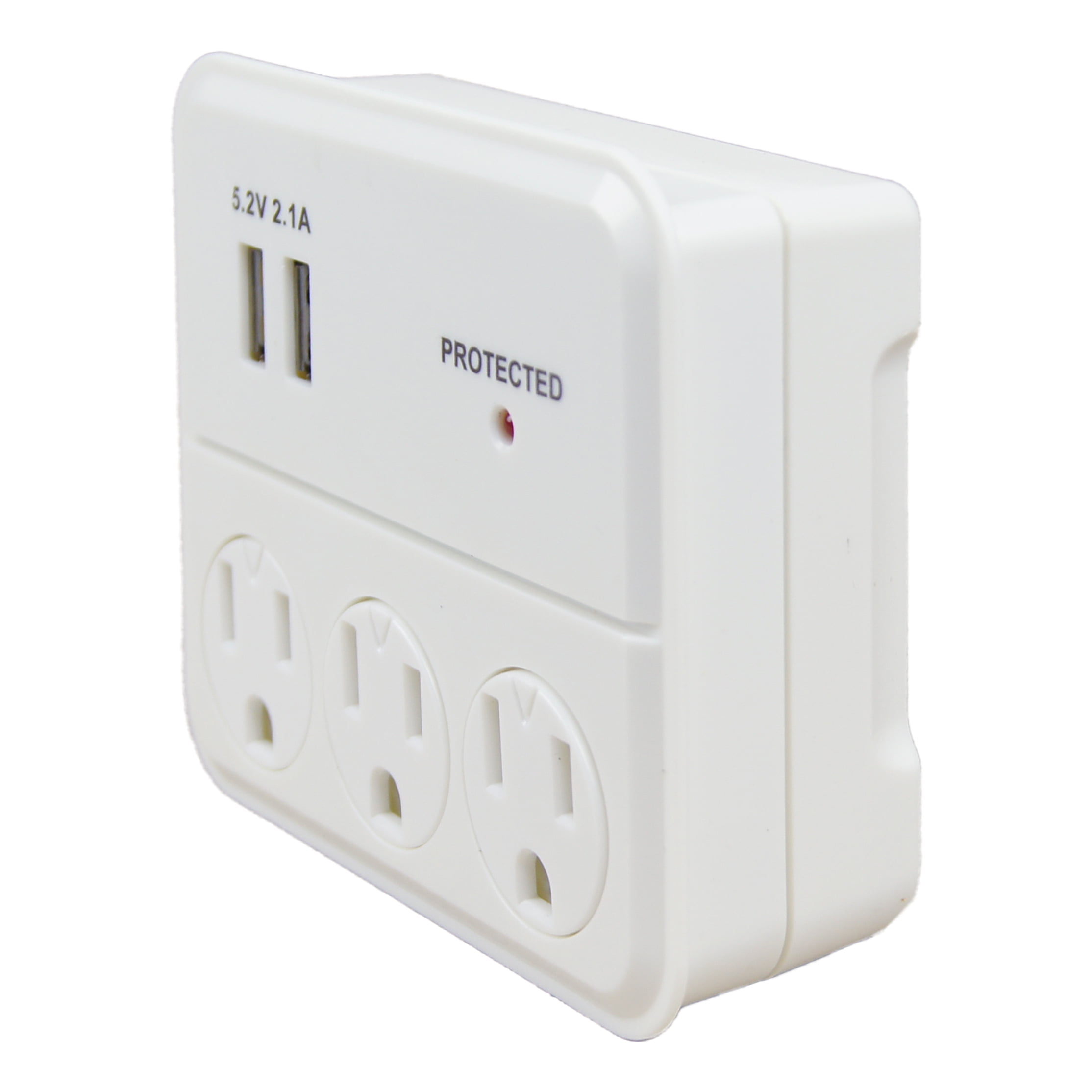 (2 pack) Hyper Tough Indoor 3-Outlet Surge Tap with 2 USB Ports, 15 Amps, White