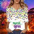 thumbnail image 2 of Women's Blouses,Mardi Gras Shirts for Women 3/4 Sleeve Sequin V Neck Mardi Gras Outfits Summer Graphic Holiday Carnival Shirt, 2 of 5