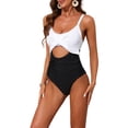 thumbnail image 4 of INSPIRE CHIC Conjunto de Monokini de Corte para Mujeres con Tirantes Ajustables de 1 Pieza, Trajes de Baño con Espalda entrelazada, Pequeño Blanco-Negro, 4 of 5