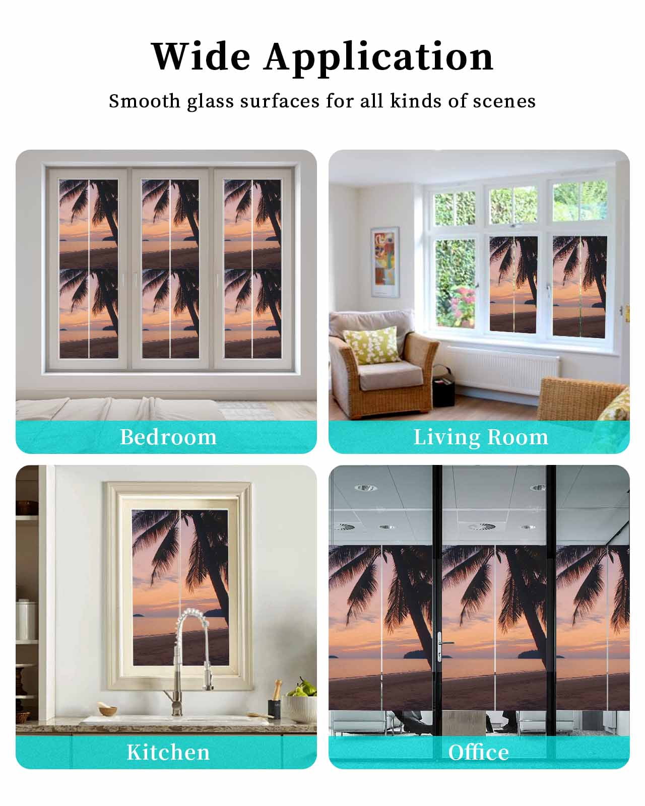 Window Privacy Film Sunset Summer Stained Glass Window Film Decorative Sun Block Window Cover Seasides Palm Tree Leaves Scene Window Clings Static Adhesive Sticker for Bathroom 23.6"x59"