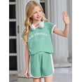 thumbnail image 5 of Arshiner Girls Summer Outfits 2 Piece Clothes Color Block Drop Shoulder Sleeve Top and Casual Short Sets Activewear, 5 of 5