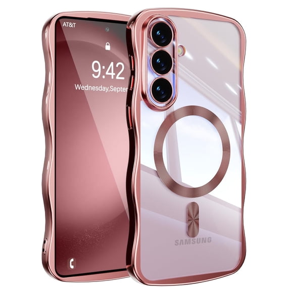 Dteck Magnetic Case for Samsung Galaxy S24,Shockproof Wavy Clear Case Compatible with Mag Safe Electroplated TPU Cover for Samsung Galaxy S24,Pink