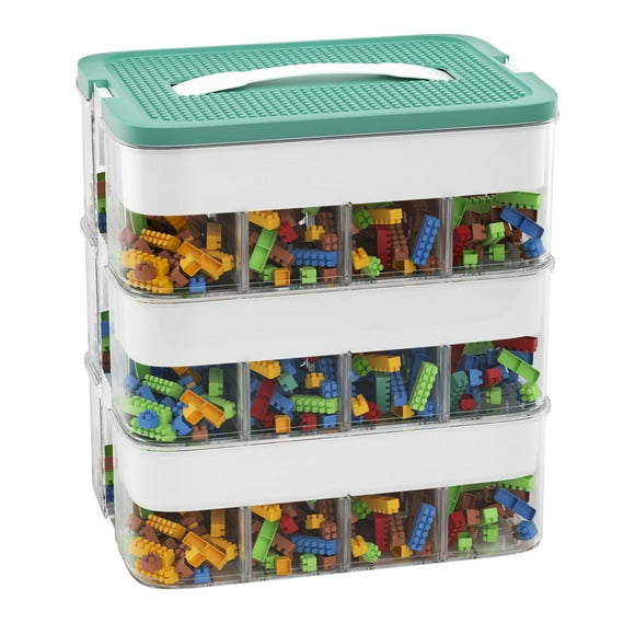 POSHIGE Stackable Toys Organizer Storage Case, Stackable Storage Container with 3 Layer 48 Big Compartments, Storage Box Compatible for Lego Storage Organizer, Calico Cr
