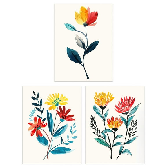 Wee Blue Coo Set of 3 Prints Wildflowers Floral Watercolour Bright Living Room Poster Wall Art 12X16"