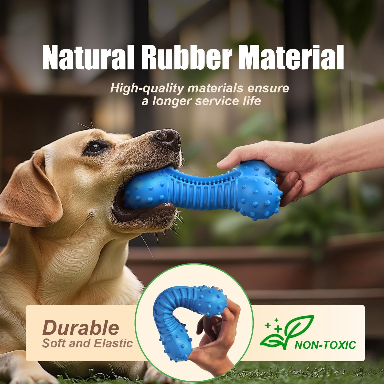 Dog Toys for Aggressive Chewers, Chew Toys for Medium Large Dogs, Durable Natural Rubber Toys with Bacon Flavor, Indestructible Dog Toy,Blue