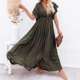thumbnail image 5 of Vestido Vestido largo informal para mujer, sin espalda, suelto, largo, con volantes, manga, traje de vacaciones Cgtredaw ejercito verde Única para Mujer, 5 of 8