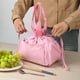 thumbnail image 5 of Bolsa De Almuerzo De Tela Oxford Bolsa térmica para almuerzo para mujer (1 unidad), con múltiples bolsillos, cierre de cordón, color rosa, morado y verde Yulucky, 5 of 9