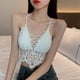 thumbnail image 1 of Camiseta Sin Mangas Corta Con Cuello En V De Encaje, Ahueca Hacia Fuera El Soporte Perfecto Flor De Ganchillo Embellece La Camiseta Corta Sin Mangas De Encaje En La Espalda Para, 1 of 7