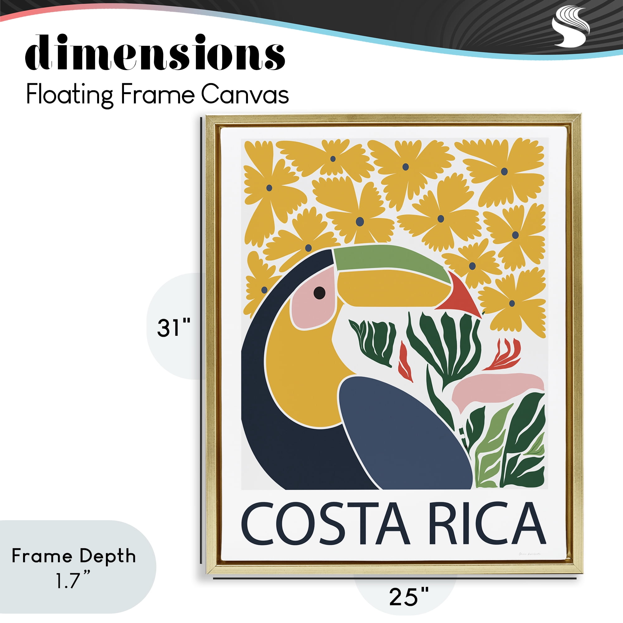 Stupell Industries Tropical Toucan & Flowers Gold Framed Floater Canvas Wall Art, design by Omar Escalante