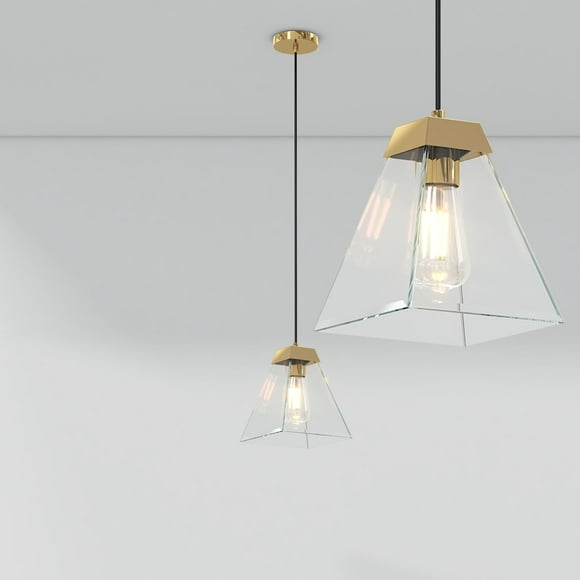 baunoisk Gold Pendant Light, Mid-Century Modern Pendant Light with Glass Tempered, Brushed Brass Glass Pendant Light Fixtures for Kitchen Island, Hanging Lighting for Dining Table Hallway