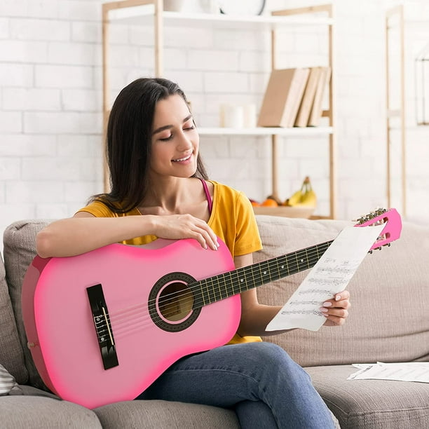 Brand New Moukey high quality 38” Accoustic Guitar Pink For Beginners