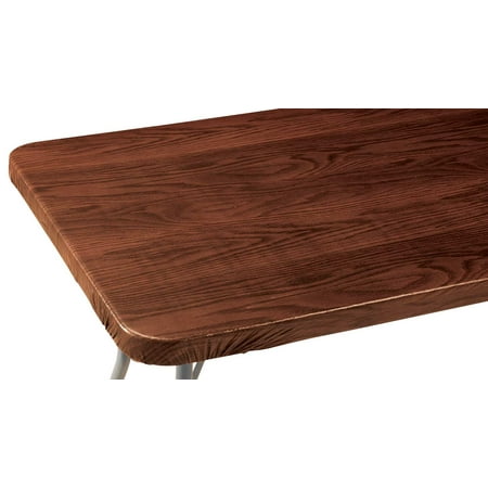 

Wood Grain Vinyl Elasticized Banquet Table Cover Soft Fleece Back Indoor Décor - Measures 72 x 30 Oblong Mahogany