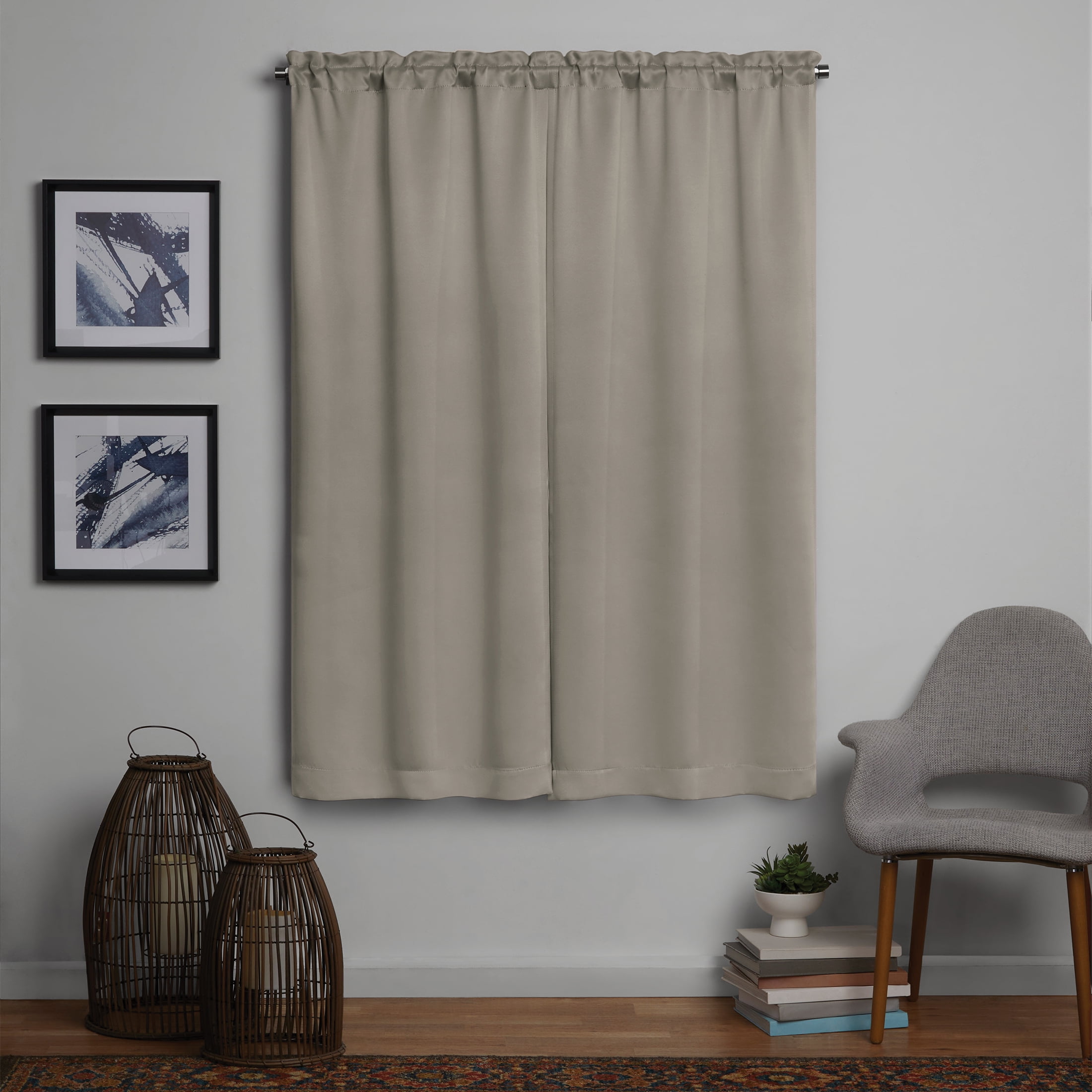 Mainstays Solid Blackout Curtain Panel Pair, Set of 2, Washed Stone, 30"W x 63"L