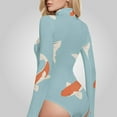 thumbnail image 4 of Red and White Koi Fish Women's Bodysuit Jumpsuit Mock Turtle Neck Long Sleeve TopsOne Piece Leotards Shirt Yoga Outfits, 4 of 8
