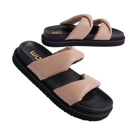 

BRISEZZS Womens Slide Sandals- Casual Open Toe New Style Plus Summer Flat Slide Sandals #375 Khaki-35