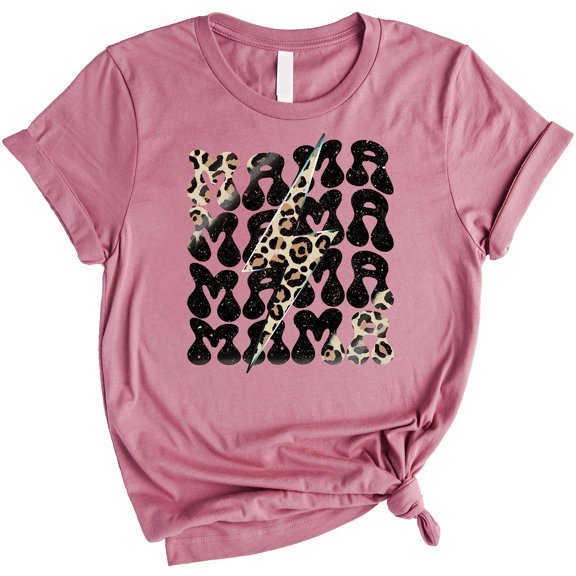 Mama Fun Groovy Leopard Lightning Shirts for Adult Women for Mother's Day Mom T-Shirt Outfit Mauve Shirt Adult Medium