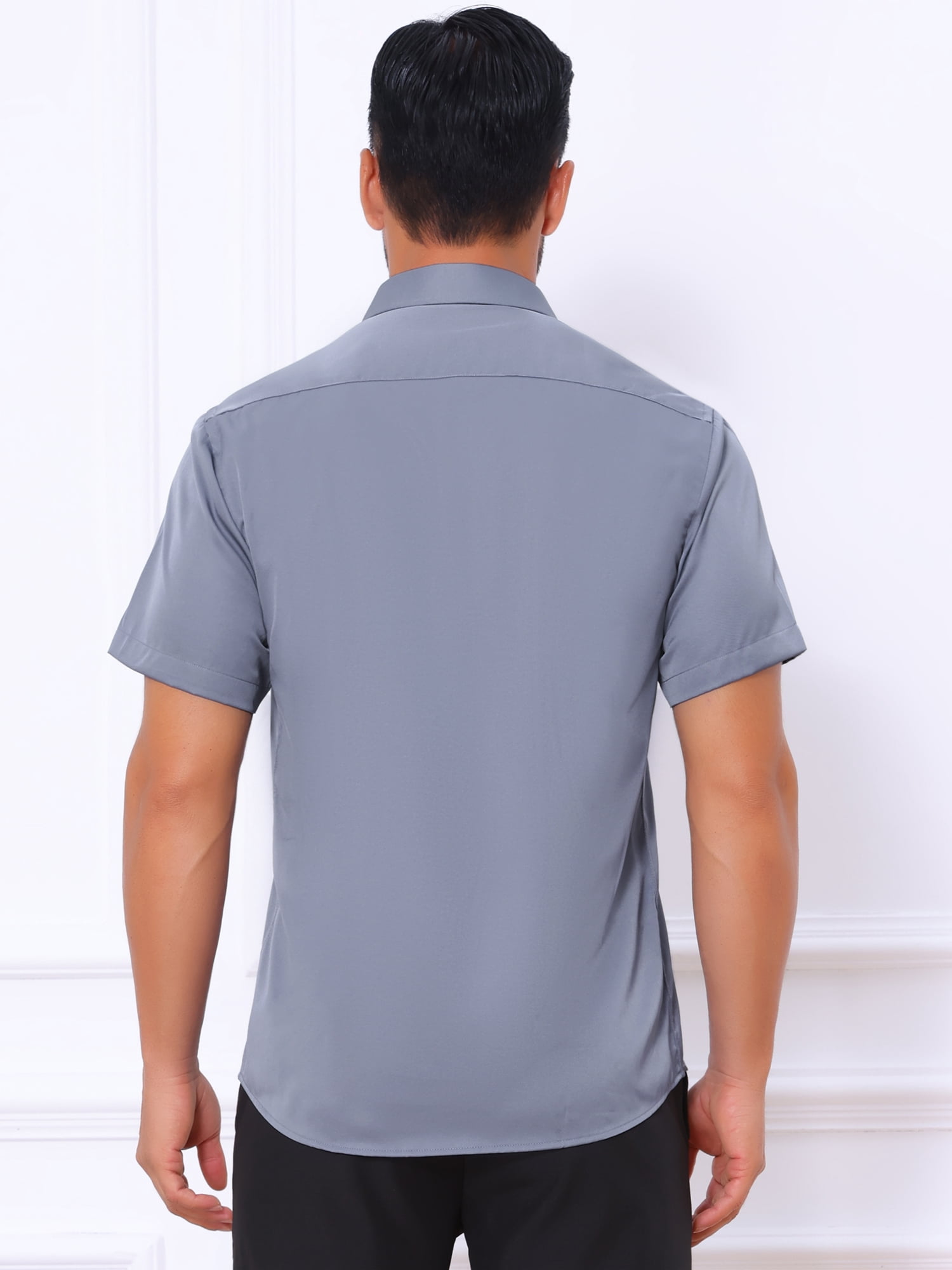 Unique Bargains Men's Short Sleeve Lightweight Business Formal Button Down Shirt S Gray