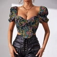 thumbnail image 4 of Odeerbi Renaissance Medieval Corset Tops for Women Vintage Floral Boned Corset 2025 Casual Summer V-Neck Sexy Short Top Black, 4 of 7