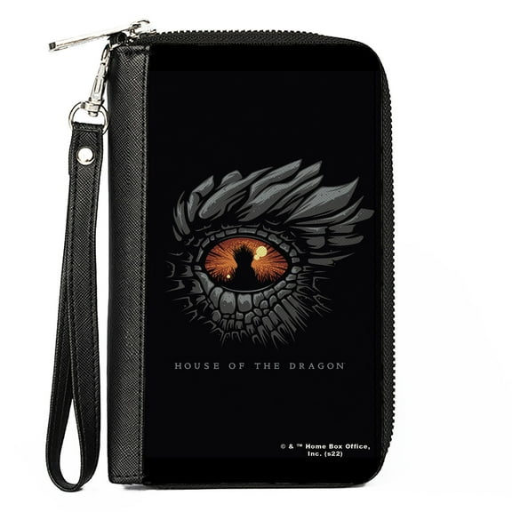 House of the Dragon Wallet, Zip Around, House of the Dragon Eye Throne Icon Black Gray Orange, Vegan Leather
