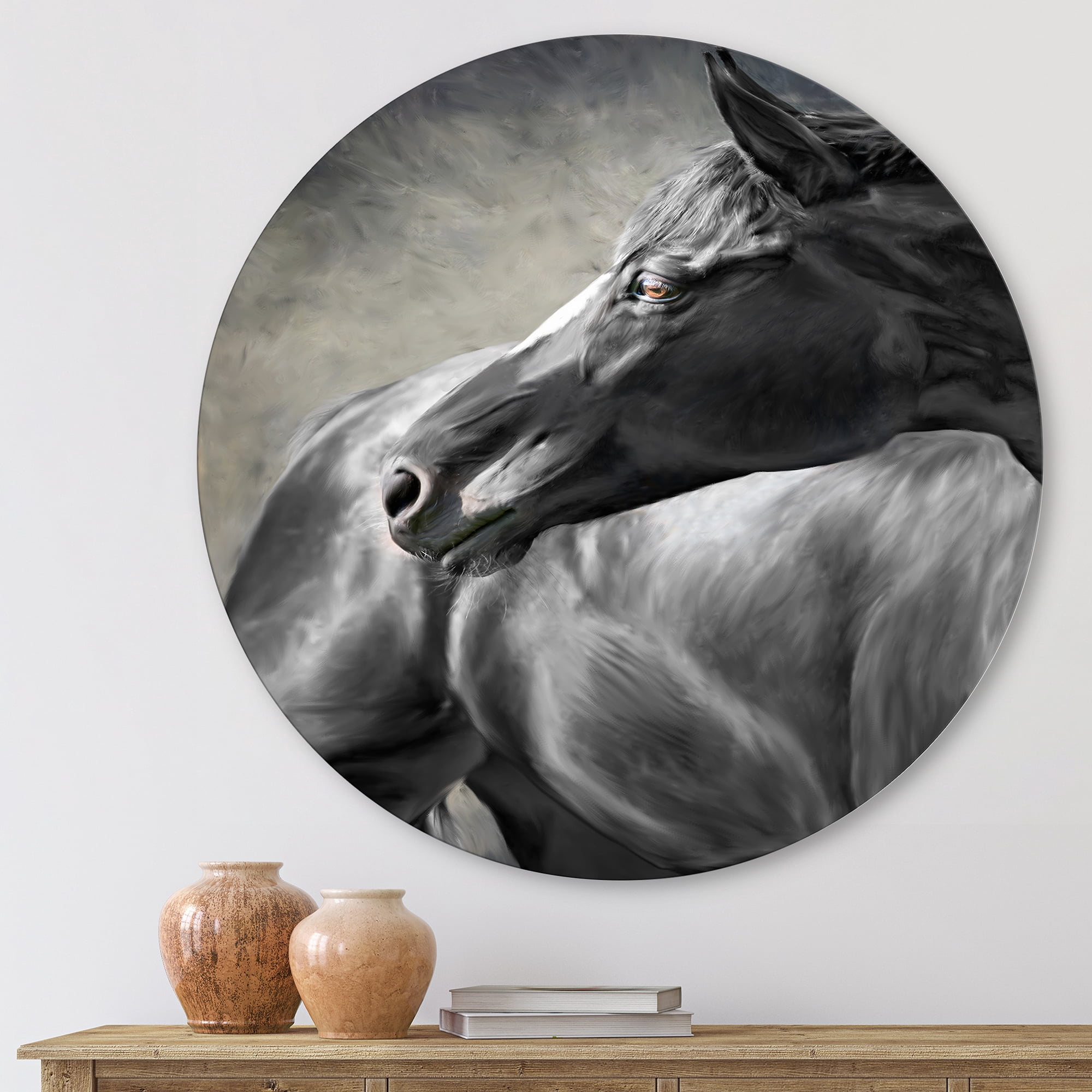 Designart 'Close Up Of A Black Horse' Farmhouse Circle Metal Wall Art 23x23 - Disc of 23