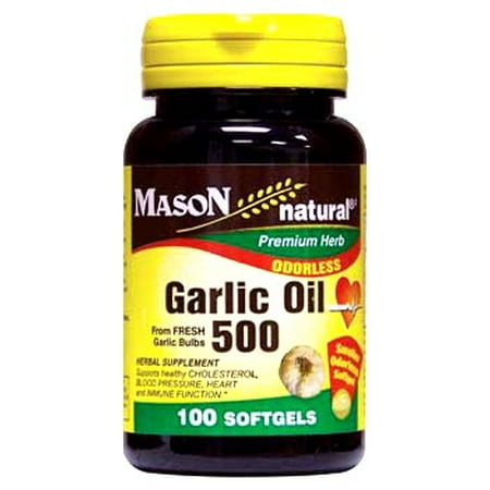 (2 Pack) Mason Natural Garlic Oil 500 Odorless Softgels, 100